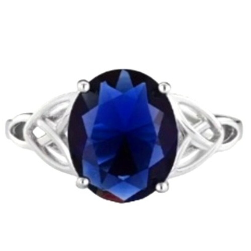 Beautiful Elegant Celtic Knot - Sterling Silver Ring - Lab Created Blue Gemstone